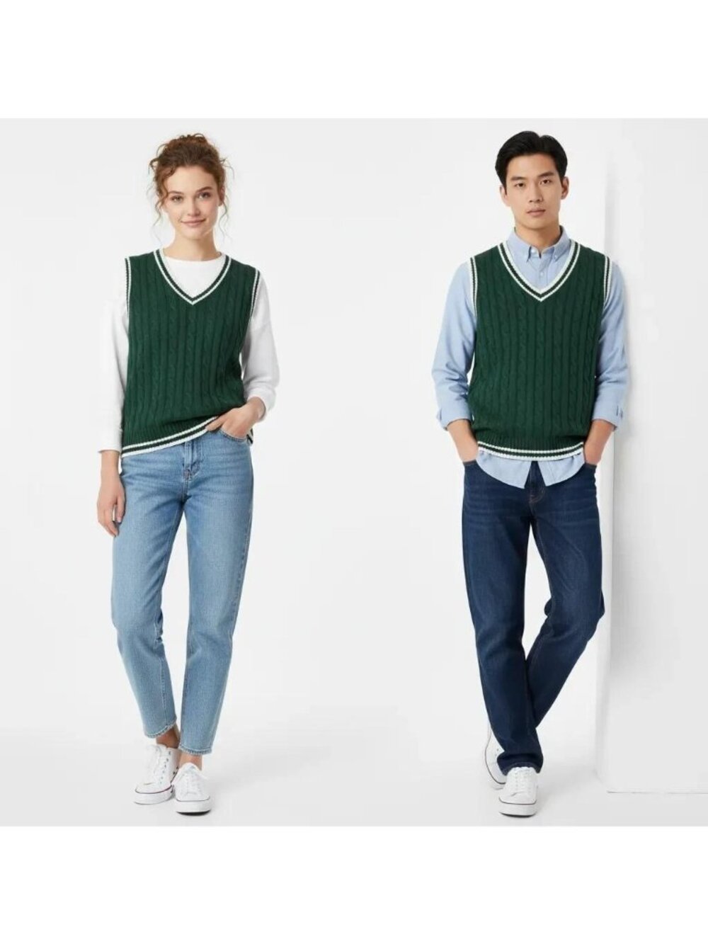 Manfinity Unisex Adult Dark Green Cable Knit V-Neck Sweater Vest Size‎ Large - Picture 16 of 16